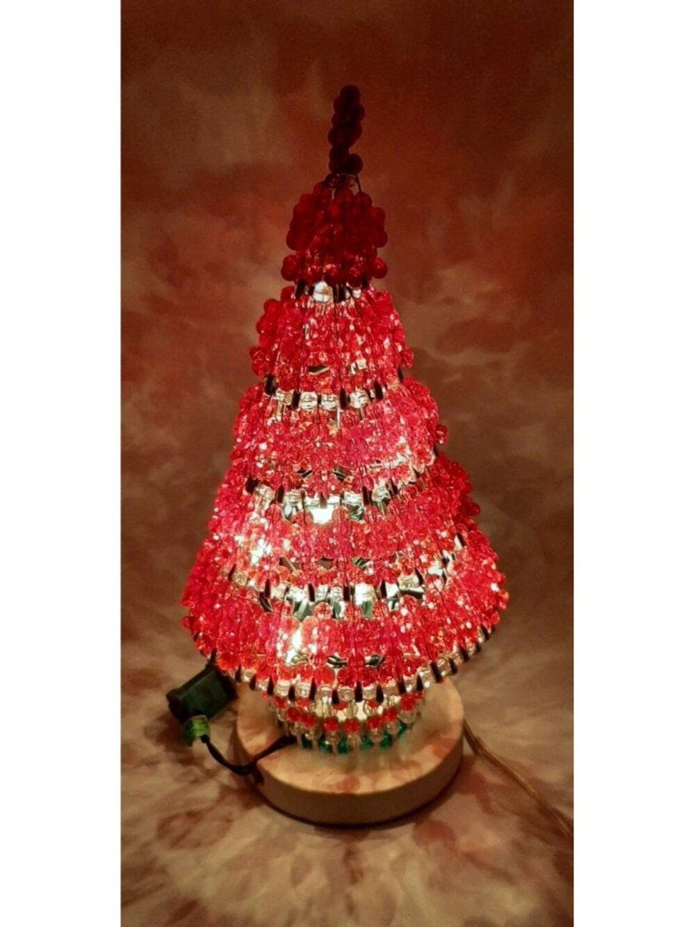Vintage Red Safety Pin Christmas Tree Beaded Handmade 13” Tall Lighted - Picture 4 of 9